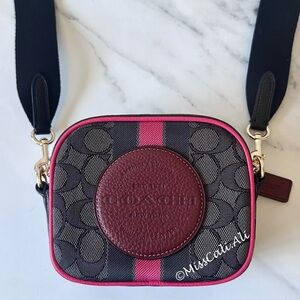 NWT COACH Mini Dempsey Camera Bag Signature Jacquard with Stripe Coach Patch